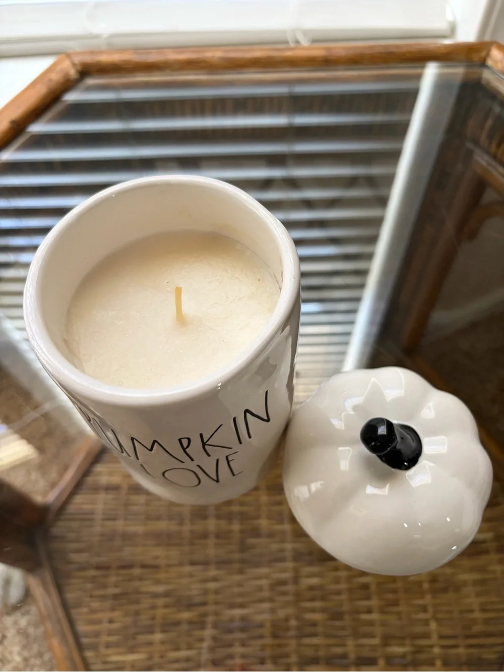 Fall Vibes ~ Rae Dunn “Pumpkin Love” Ceramic Canister/Candle with Black Stem Lid